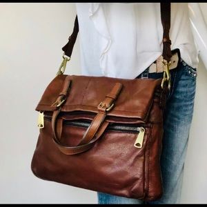 Brown Fossil real letter tote bag ZB5258